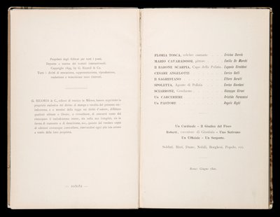 Libretto, Tosca, Giacomo Puccini, Edition Ricordi, İtalya by Italian School