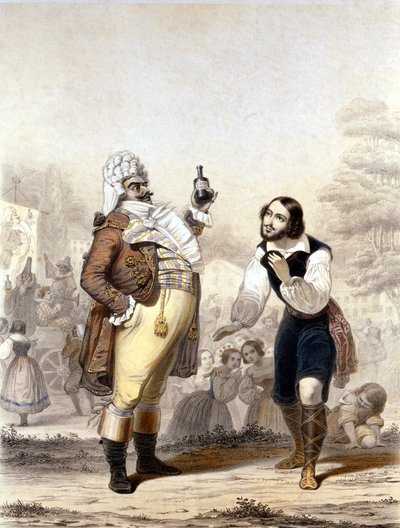 Luigi Lablache ve Mario di Candia, Aşk İksiri operasından bir sahnede by Italian School
