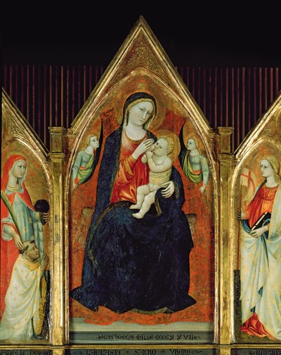 Madonna, Mesih Çocuğunu azizlerle birlikte emziriyor (ahşap üzerine tempera) (254064 detayı) by Italian School
