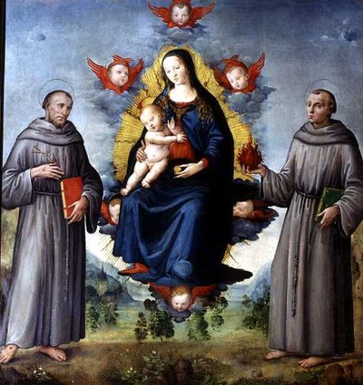 Madonna ve Çocuk, SS Assisili Francis ve Padovalı Anthony (panelde mizaç) by Italian School