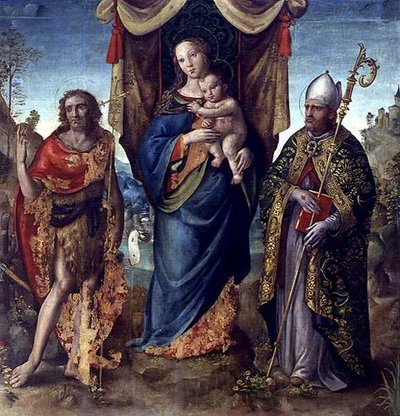 Azizlerle Madonna ve Çocuk (panelde yağlı boya) by Italian School