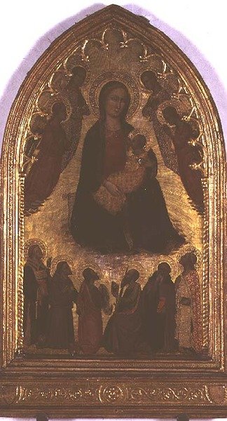 Azizler ile Alçakgönüllü Madonna (panelde tempera) by Italian School