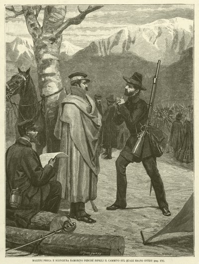 Mazzini, Ramorino'ya Amaçlanan Yola Devam Etmesi İçin Dua Ediyor ve Çağırıyor (gravür) by Italian School