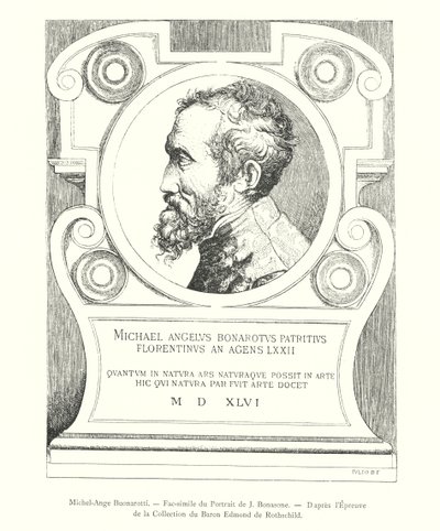 Michel-Ange Buonarotti, J Bonasone Portresinin tıpkıbasımı, Baron Edmond de Rothschild Koleksiyonundan Kanıttan Sonra (gravür) by Italian School
