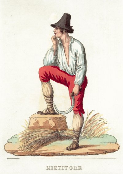 Mietitore (renkli gravür) by Italian School
