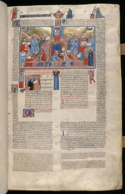 Hanım. 183, f.1r: Tapınaktaki İsa, Decreta cum Apparatu Ioannis Andreae Laurentii