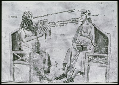 Ms Lat 6823 fol.2 Averroes (1126-98) içinde Porphyry ile Konuşma (c.232-c.305) (kalem ve mürekkep ve kağıt üzerinde yıkayın) by Italian School
