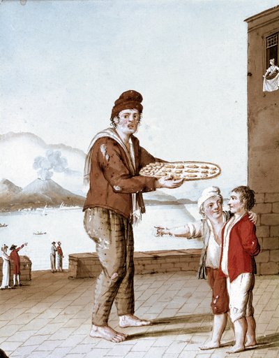 Napoliten küçük metiers: “” pasticiotti”” satıcısı (Napoliten kumları) - (Eski ticaret: bisküvi satıcısı) 19. yüzyılın suluboyası - Napoli Museo Nazionale di San Martino by Italian School
