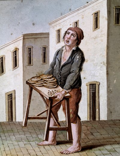 Eski Napoliten ölçüleri: bir pizza satıcısı - 19. yüzyıl suluboya - Napoli Museo Nazionale di San Martino by Italian School
