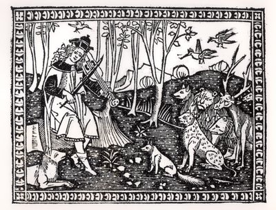 Orpheus Hayvanlara Oynarken, 1500 (tahta baskı) (bw fotoğraf) by Italian School