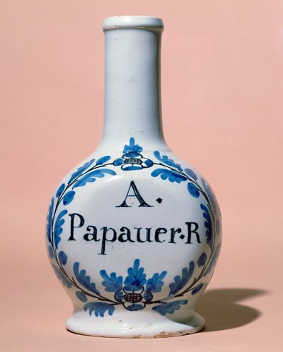 Opiat A. Papauer R. için farmasötik kavanoz, c.1700 (seramik) by Italian School