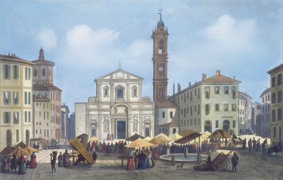 Milano ve Çevresinin Manzaralarından Piazza Santo Stefano by Italian School