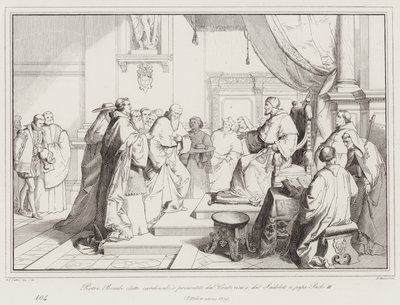 Pietro Bembo kardinal seçildi ve Contarini ve Sadoleto tarafından Papa III. by Italian School