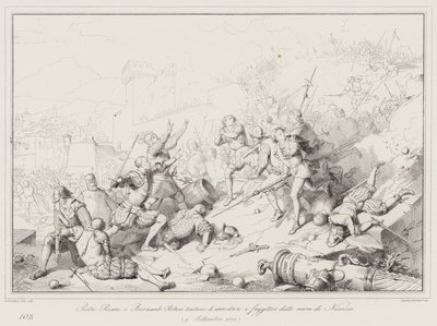 Pietro Pisani ve Bernardo Polani, kaçakları Lefkoşa surlarından tutuklamaya çalışıyor by Italian School