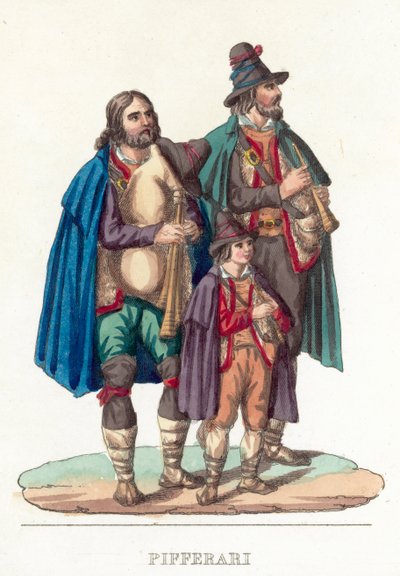 Pifferari (renkli gravür) by Italian School