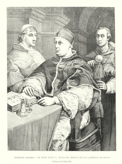 Raphael Sanzio, Papa Leon X, Julius de Medici ve Kardinal de Rossi, Pitti Sarayı Koleksiyonu (gravür) by Italian School