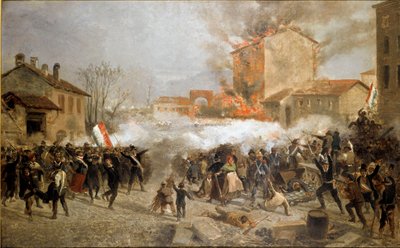 1848 Devrimleri, Milano'nun Beş Günü: isyancılar 22 Mart'ta porta Tosa'yı ele geçirdi (resim by Italian School