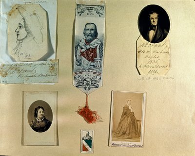 Risorgimento: İtalyan vatansever Giuseppe Garibaldi'nin (1807-1882) etrafındaki kolaj tahtası. Roma, Risorgimento Müzesi by Italian School