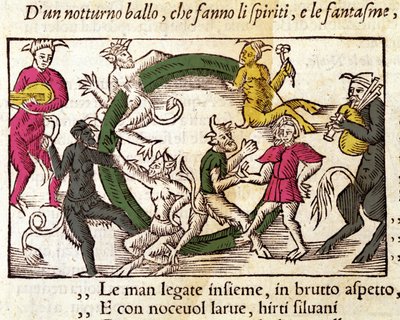 Cadılarla Şabat töreni. Olaus Magnus (1490 - 1557), İsveçli dindar ve coğrafyacı tarafından gravür, “Historia de Gentis Septentrionalibus”, Venedik by Italian School