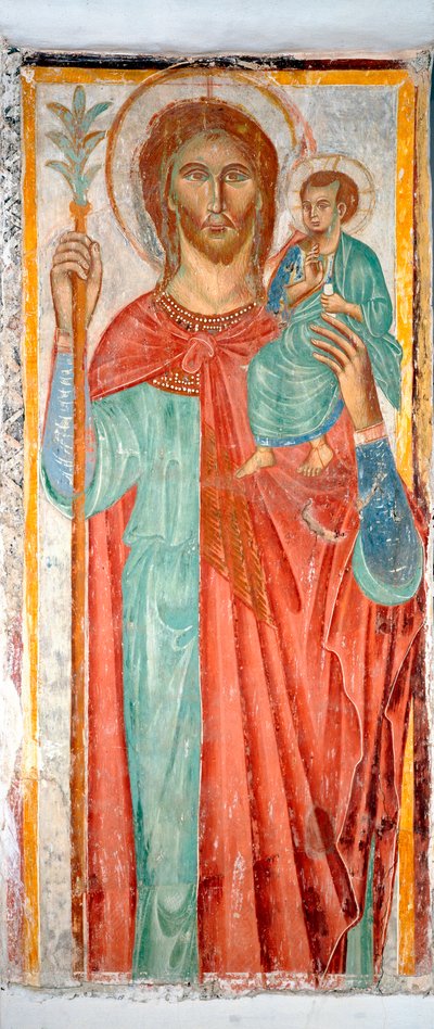Aziz Christopher Anonim 14. yüzyıl fresk Varazze, Invrea kalesinin şapeli, İtalya by Italian School