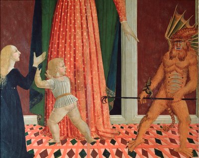 Santa Maria del Soccorso veya Mary Hıristiyanların Yardımı Bir iblisin detayı (bir şeytanın detayı) 15. yüzyıl Floransa okulunun resmi Florence Chiesa di Santo Spirito by Italian School