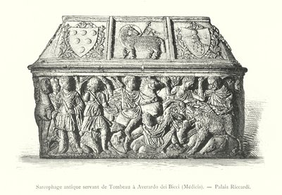 Averardo dei Bicci, Medicis, Riccardi Sarayı (gravür) için bir mezar olarak hizmet veren antik lahit by Italian School