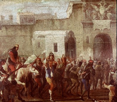 Masaniello zamanında hırsızların cezalandırılma sahnesi (Masaniello zamanında hırsızların cezası) 1640-1650 yılları civarında bir tablodan detay Napoli, Museo Nazionale di San Martino by Italian School