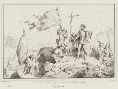 Sebastiano Caboto, Terra Nuova adasını keşfeder by Italian School