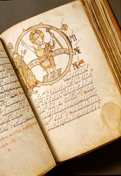 Bolognese okulundan neumes Elyazması ile şarkı söyleyen sayfa. (MS.123-Folio 93r) 11. yüzyıl Roma, Biblioteca Angelica by Italian School