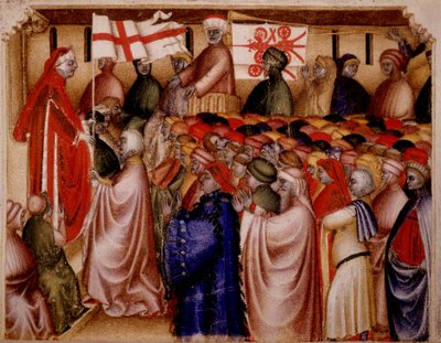 Podestat'ın ciddi bir şekilde toplanması - “” Chronica de Carrariensibus” da by Italian School