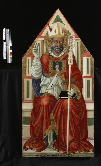 St. Blaise (ahşap üzerine tempera ve altın rengi) by Italian School