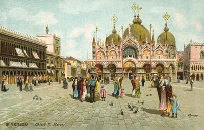 San Marco Meydanı, Venedik (renkli litografi) by Italian School