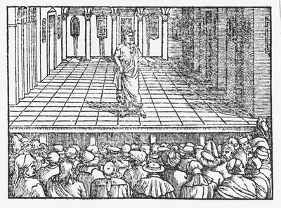 Terence sahnesi, c.1563 (tahta baskı) by Italian School