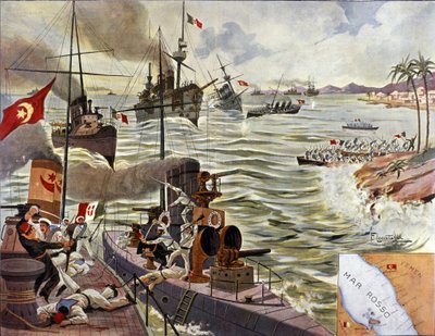 Kunfuda Körfezi Muharebesi, Ocak 1912 (renkli taş baskı) by Italian School