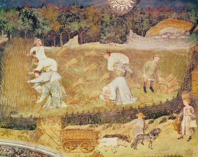 Ağustos Ayı, hasat detayı, c.1400 (fresk) by Italian School