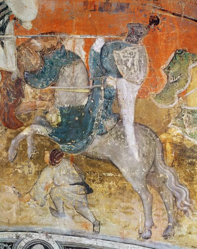 Şubat Ayı, bir turnuvadaki bir şövalyenin detayı, c.1400 (fresk) by Italian School