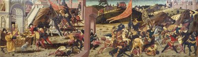 Marcus Furius Camillus tarafından mağlup edilen Galyalıları tasvir eden Morelli Cassone (ana panel) by Italian School
