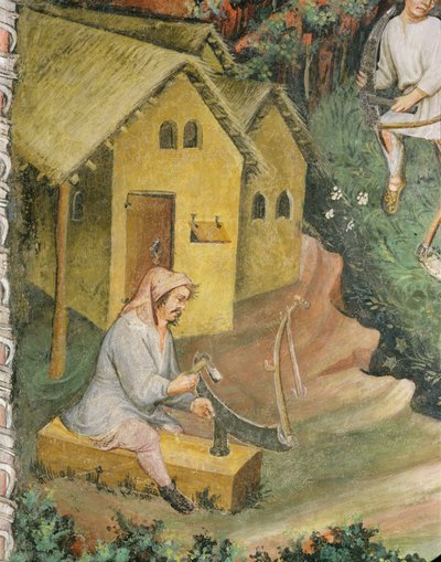 Çiftçi tırpanı saman yapımı için hazırlıyor (fresk) by Italian School