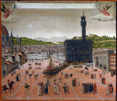 Girolamo Savonarola'nın ateşi, Piazza della Signoria, Floransa'da 1498 (resim) by Italian School