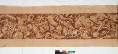 Antikadan Sonra Üç Çizim, c.1750 (siyah tebeşirle soluk işaret üzerine kahverengi astarla yükseltilmiş fırça çizimi) by Italian School