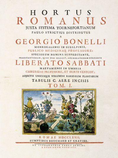 "Hortus Romanus"tan Başlık Sayfası, 1772-1784 by Italian School