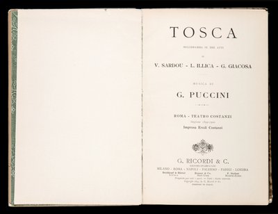 Başlık sayfası, Libretto della Tosca, Giacomo Puccini, Ricordi Edition, İtalya by Italian School