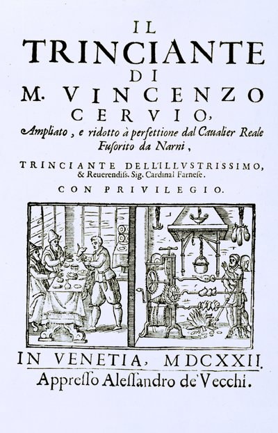 Bir İtalyan yemek kitabının başlık sayfası, pub. Venedik, 1622 by Italian School