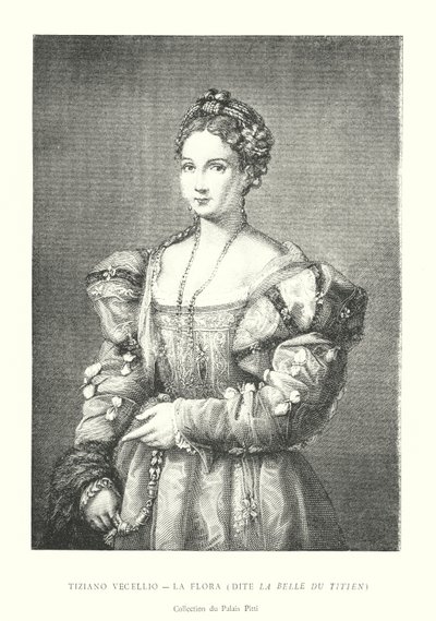 Tiziano Vecellio, La Flora, Dite La Belle du Titien, Collection du Palais Pitti (gravür) by Italian School