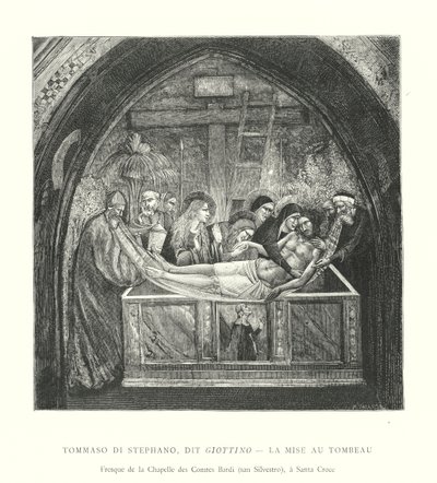 Tommaso di Stephano, dit Giottino, La Mise au Tombeau, Fresco de la Chapelle des Comtes Bardi, san Silvestro, bir Santa Croce (gravür) by Italian School