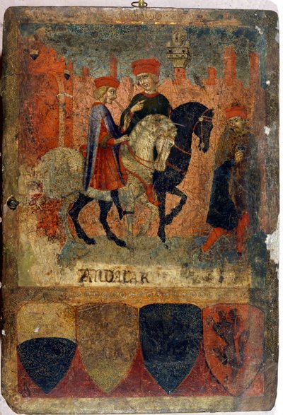İki vergi müfettişi. Biccherna (Siena şehrinin muhasebe kaydının kapağı). Ulusal Arşiv - Museo delle Tavolette de Bicherna, Siena. 14. yüzyılın sonu - 15. yüzyılın başı. by Italian School