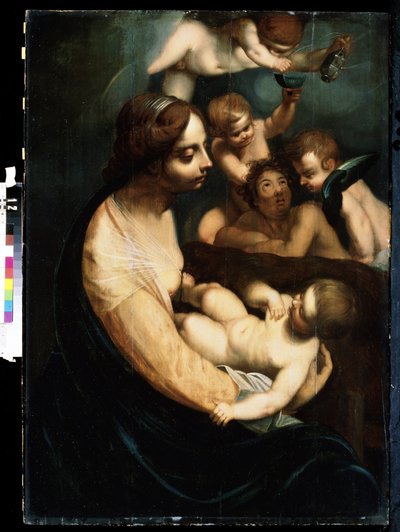 ""Madonna Ve Çocuk Ve Melekler" (Bakire Ve Meleklerle Çocuk) 17. Yüzyılın Başından itibaren İtalyan Resmi. Mikhail Kroshitsky Sanat Müzesi, Sivastopol (Sivastopol) Ukrayna by Italian School