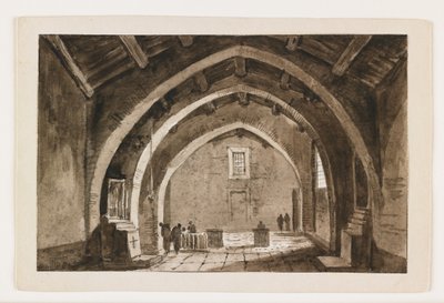 Kilise İç Görünümü, 19. yüzyılın başlarında (kalem ve kahverengi mürekkep ve siyah tebeşir üzerine yıkama) by Italian School