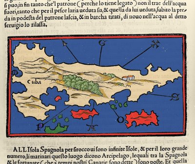Küba adasının görünümü. Benedetto Bordone tarafından Isolario (adaların haritası). Venedik 1547 by Italian School