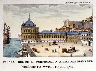 1755 depreminden önce Lizbon'daki kraliyet sarayının görünümü. by Italian School